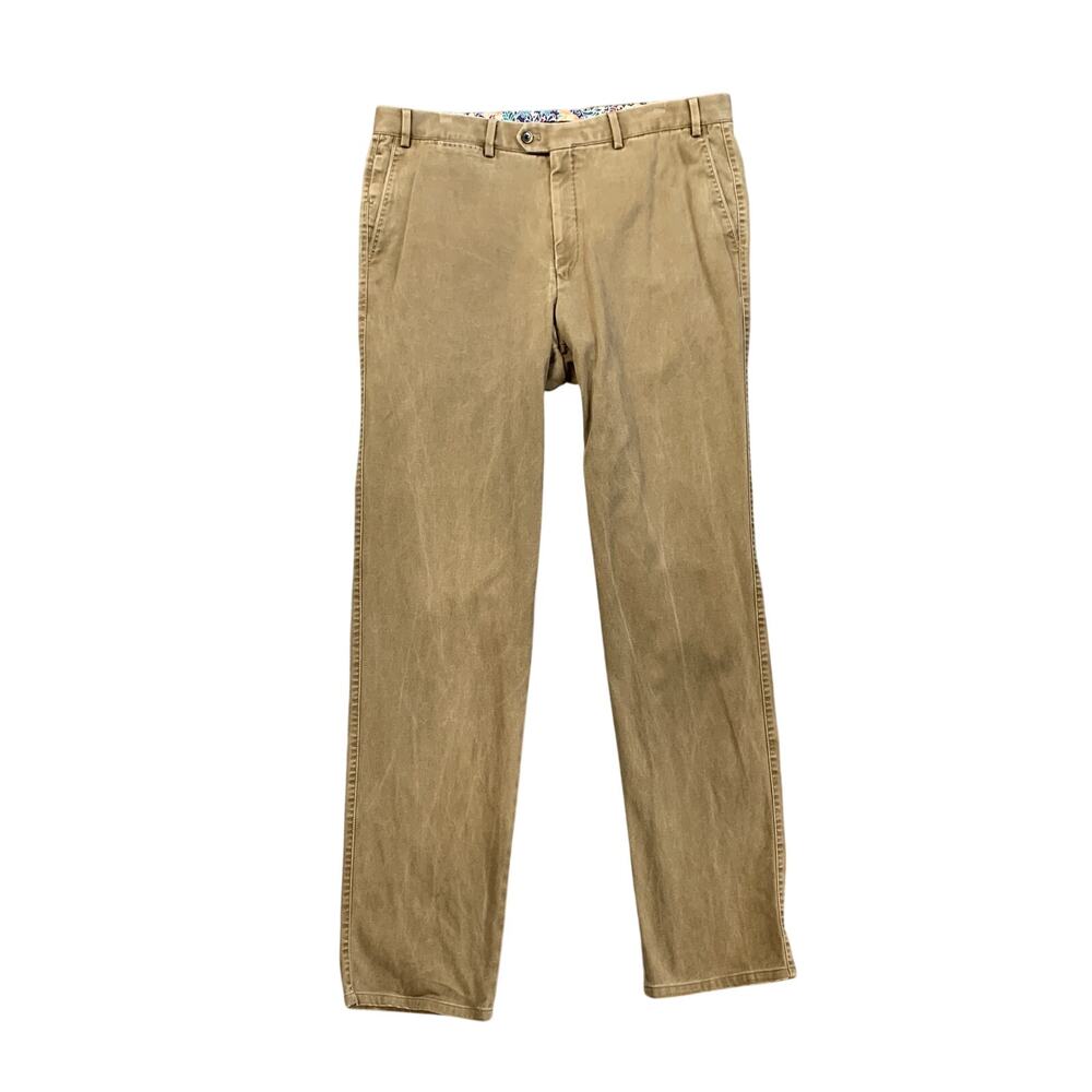 HILTL Pants Mens 36 Tall Biscuit Washed Cotton Stretch Chino Nobile Trousers